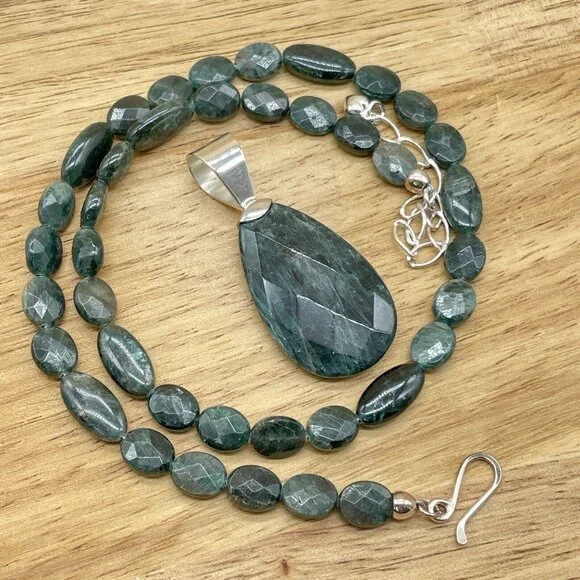 Jay King Green Apatite Necklace Pendant Sterling Silver 18" Faceted Polished - Picture 5 of 8